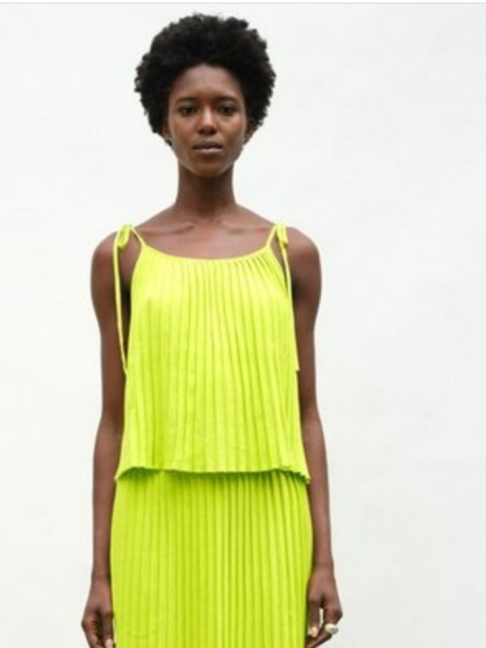 NWT Eleven Six‎ Womens Size XS/S Neon Lime Knit Pleated Tank Top 100% cotton